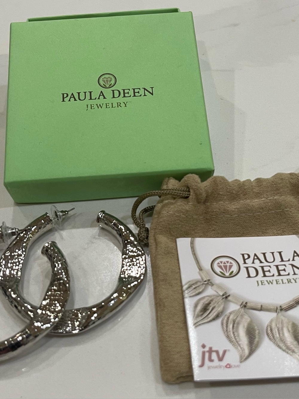 Paula Deen Silver Tone Textured Hoop Earrings